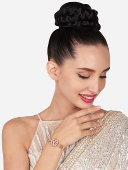 Zaveri Pearls - Rose Gold Dazzling Cubic Zirconia Brass Bangle Style Kada Bracelet-ZPFK16200