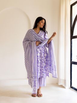 The Hemming Bird - Blue Printed Kurta with Pant and Dupatta (Set of 3)