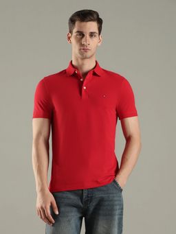Tommy Hilfiger - Solid Slim Fit Cotton Red Polo T-Shirt