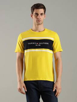 Tommy Hilfiger - Embroidered Logo Regular Fit Cotton Yellow T-Shirt