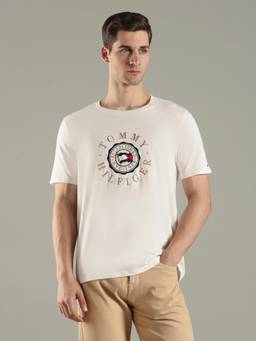 Tommy Hilfiger - Embroidered Logo Regular Fit Cotton Light Yellow T-Shirt