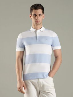 Tommy Hilfiger - Striped Slim Fit Cotton Blue Polo T-Shirt