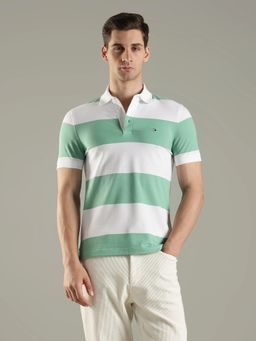 Tommy Hilfiger - Striped Slim Fit Cotton Green Polo T-Shirt