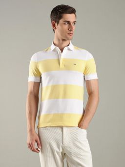 Tommy Hilfiger - Striped Slim Fit Cotton Yellow Polo T-Shirt