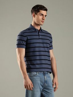 Tommy Hilfiger - Striped Regular Fit Cotton Blue Polo T-Shirt