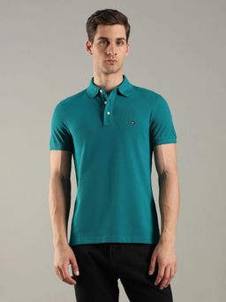 Tommy Hilfiger - Solid Slim Fit Cotton Teal Polo T-Shirt