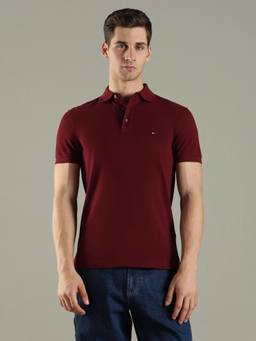 Tommy Hilfiger - Solid Slim Fit Cotton maroon Polo T-Shirt