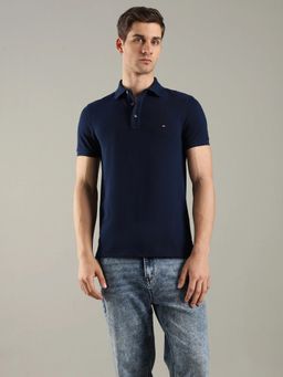 Tommy Hilfiger - Solid Slim Fit Cotton Navy Blue Polo T-Shirt