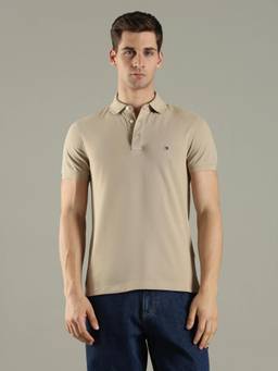 Tommy Hilfiger - Solid Slim Fit Cotton Beige Polo T-Shirt