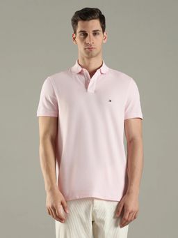 Tommy Hilfiger - Solid Regular Fit Cotton Pink Polo T-Shirt