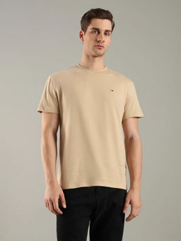 Tommy Hilfiger - Solid Regular Fit Cotton Beige T-Shirt