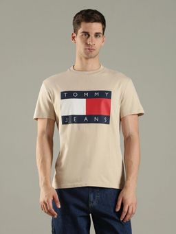 Tommy Hilfiger - Logo Regular Fit Cotton Beige T-Shirt