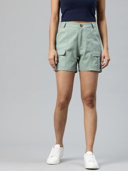 MIXT by Nykaa Fashion - Women Solid Sea Green Cargo Shorts