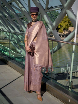 Odette - Women's Mauve Woven Saree with Unstitched Blouse