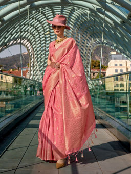 Odette - Women's Peach Woven Saree with Unstitched Blouse