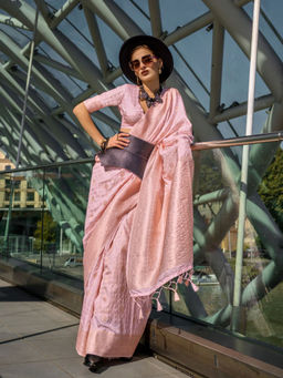 Odette - Women's Pink Woven Saree with Unstitched Blouse