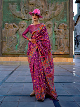 Odette - Women's Wine Printed Saree with Unstitched Blouse