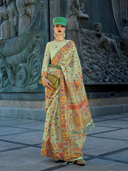 Odette - Women's Green Printed Saree with Unstitched Blouse