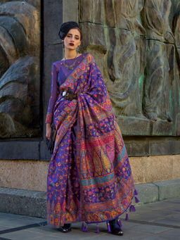 Odette - Women's Purple Printed Saree with Unstitched Blouse