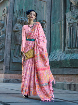 Odette - Women's Pink Printed Saree with Unstitched Blouse