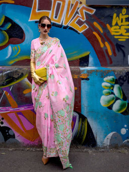 Odette - Women's Pink Woven Saree with Unstitched Blouse