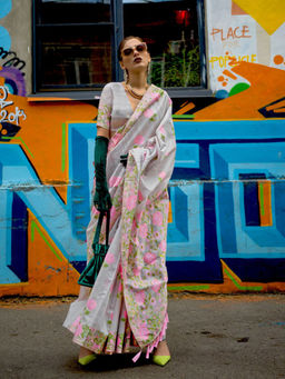 Odette - Women's Grey Woven Saree with Unstitched Blouse