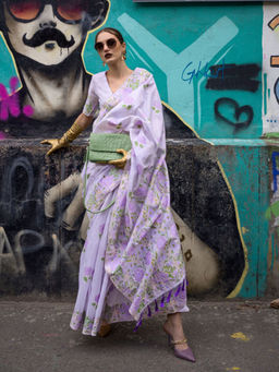 Odette - Women's Purple Woven Saree with Unstitched Blouse