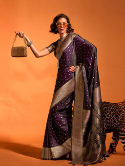 Odette - Women's Purple Woven Saree with Unstitched Blouse