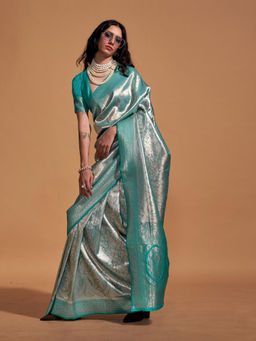 Odette - Women's Green Floral Saree with Unstitched Blouse