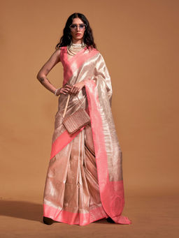 Odette - Women's Peach Floral Saree with Unstitched Blouse