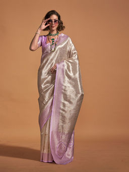 Odette - Women's Purple Floral Saree with Unstitched Blouse