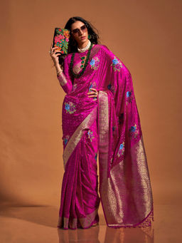 Odette - Women's Pink Woven Saree with Unstitched Blouse
