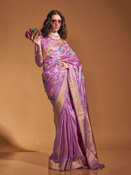 Odette - Women's Lavender Woven Saree with Unstitched Blouse