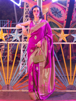 Odette - Women's Pink Woven Saree with Unstitched Blouse