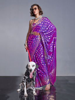 Odette - Women's Purple Woven Saree with Unstitched Blouse