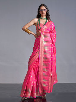 Odette - Women's Pink Woven Saree with Unstitched Blouse