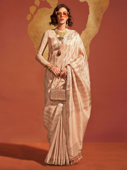 Odette - Women's Beige Woven Saree with Unstitched Blouse