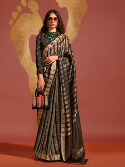 Odette - Women's Black Woven Saree with Unstitched Blouse