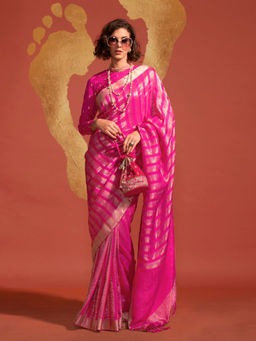 Odette - Women's Pink Woven Saree with Unstitched Blouse