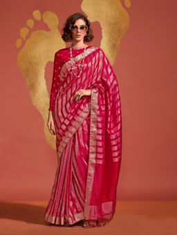 Odette - Women's Pink Woven Saree with Unstitched Blouse