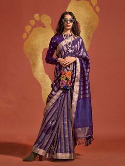 Odette - Women's Purple Woven Saree with Unstitched Blouse
