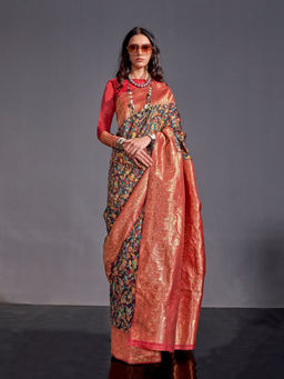 Odette - Women's Multi Color Paisley Saree with Unstitched Blouse