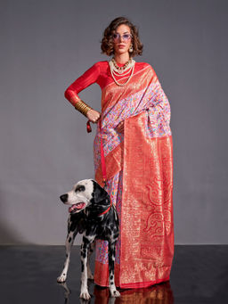 Odette - Women's Lavender Paisley Saree with Unstitched Blouse