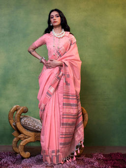 Odette - Women's Pink Woven Saree with Unstitched Blouse