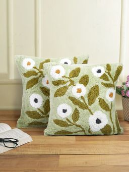 Eyda - Cotton Tufted Green Color Cushion Cover Set of 2 (18x18 Inch)