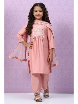 Biba - Peach Embroidered Kurta (Set of 3)