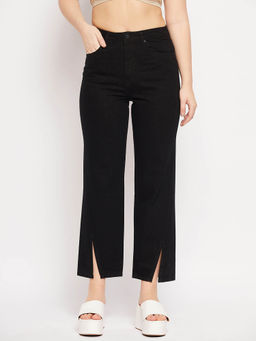Madame - Women Black Mid Waist Straight Jeans