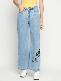 Madame - Women Blue Mid Waist Wide Jeans