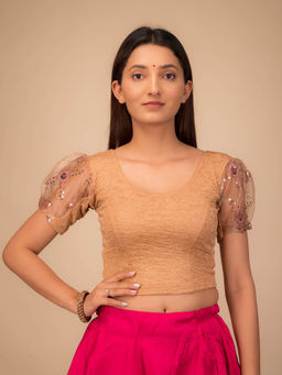 BINDIGASM'S ADVI - Kaazi Gold Sequin Organza Sleeves Copper Stretchable Slip On Blouse