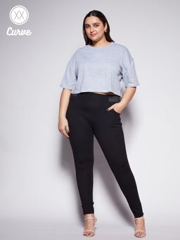 Twenty Dresses by Nykaa Fashion - Curve Grey Solid Round Neck Loose Basics Crop T-shirt